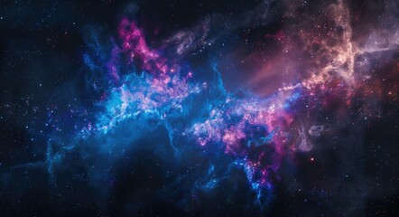 Wall Mural - Nebula Texture. Colorful Blue Fractal Nebula in Space with Star Field