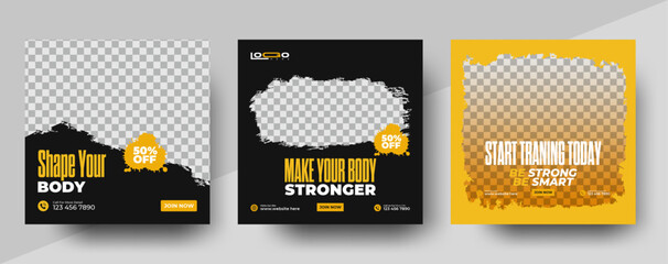 Wall Mural - Set of sports Gym and Fitness social media post design template . Suitable for social media, flyers, banners, and web internet. GYM Fitness Banner Social media post template 