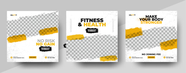 Wall Mural - Set of sports Gym and Fitness social media post design template . Suitable for social media, flyers, banners, and web internet. GYM Fitness Banner Social media post template 