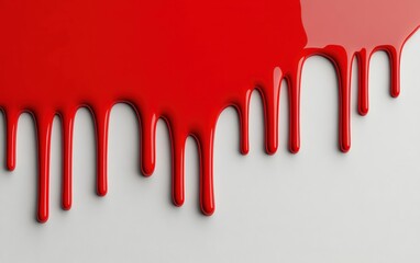 Poster - Shiny red liquid dripping down a smooth white surface, vibrant and sleek abstract design, minimalism and simplicity, red liquid drip, sleek minimalism