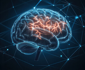 Poster - A glowing digital brain representation with neural connections on a dark background.
