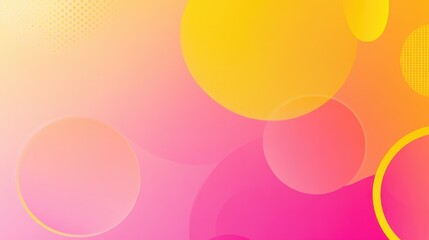 Poster - A trendy, minimalist background in pink and yellow gradient tones with circular elements, creating a modern Memphis-inspired abstract design.