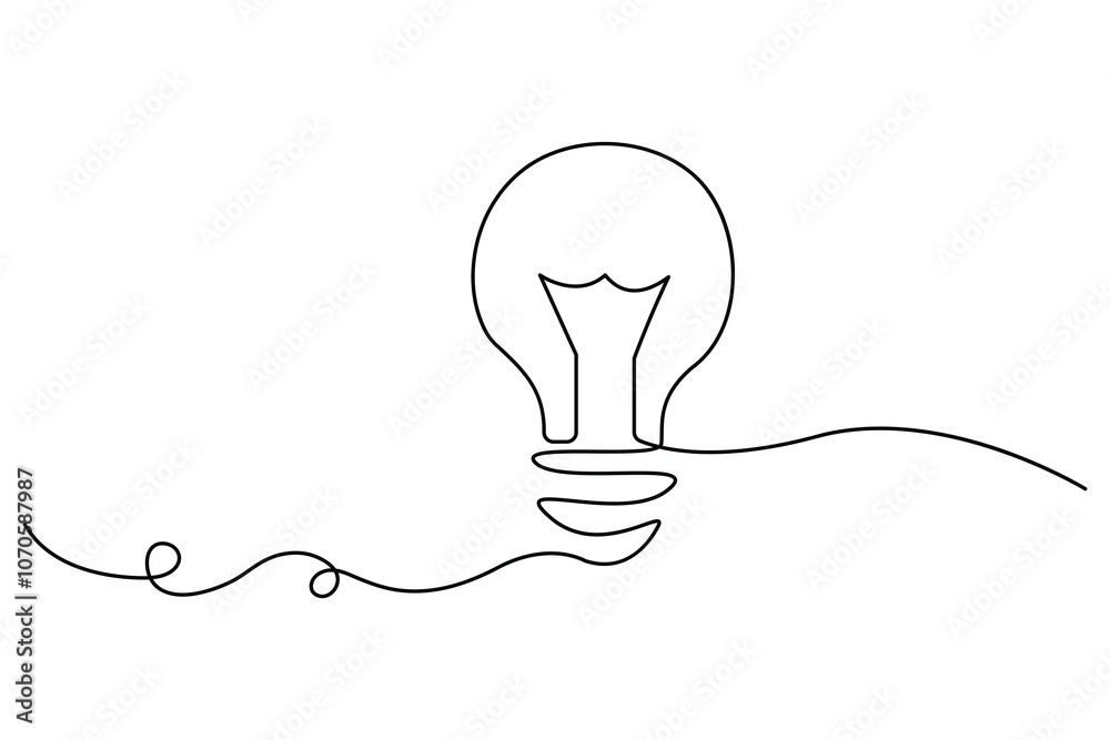 Light bulb continuous single line hand drawn to outline vector art ...