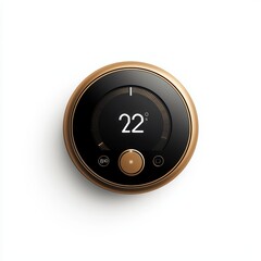 Poster - Smart thermostat with digital display, isolated on a white background.