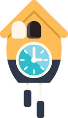 Poster - minimalist vector illustration of a cuckoo clock with a yellow roof and weights hanging down