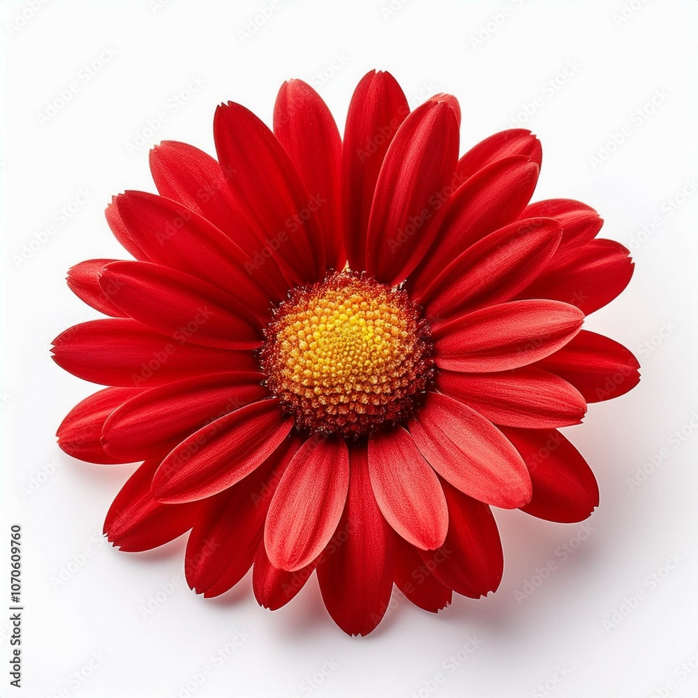 one red small daisy flower isolated on white background