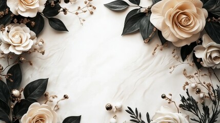 Poster - This cut-out floral border features lilies in white and cream, and green leaves.