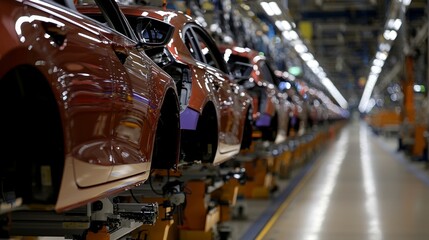 Poster - Using a laptop computer and spreadsheet software at an automotive manufacturing facility dedicated to vehicle production.