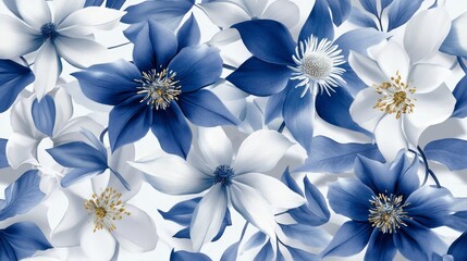 Leinwandbilder - Flowing floral pattern in shades of blue, suitable for fabric design, wallpaper, and backgrounds.