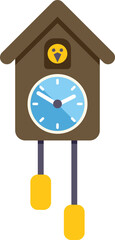 Poster - cuckoo clock with blue face and yellow weights hanging down, showing the hour with its hands
