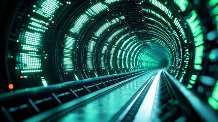 Poster - Dynamic particle tunnel, swirling colorful particles, endless void, vibrant energy flow, immersive visual experience, captivating motion, enchanting digital environment
