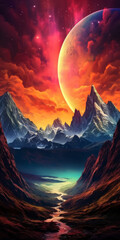 Canvas Print - mountain range with a large mountain in the middle and a body of water in front of it