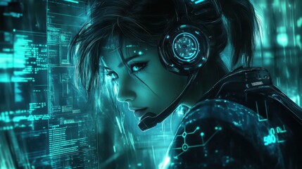 Poster - Futuristic Woman in Virtual Reality Environment