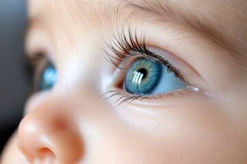 Poster - A realistic close-up of a babyâ€™s face with tiny eyelashes, rosy cheeks, and soft skin