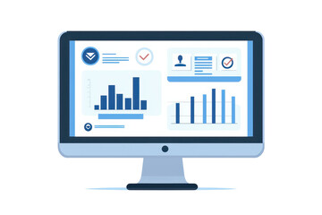 Fototapete - A modern computer monitor displaying various data charts and metrics.