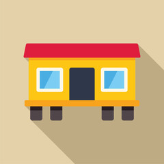 Poster - simple, colorful mobile home building with red roof and black door, ideal for real estate or constru