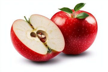 Aufkleber - Simple illustration of a sliced apple showing seeds and interior details, set on a clean white background