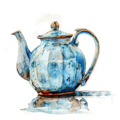 Wall Mural - A watercolor painting of a cup of tea, isolated on a white background.