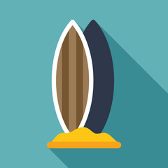 Poster - two surfboards standing upright on the sand, evoking a sense of beach life and summer vibes