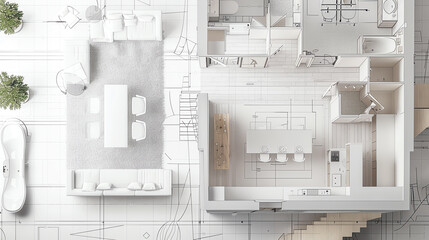 A traditional interior design layout with architectural blueprints, ideal for real estate investment opportunities