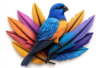 Poster - A clean illustration of a bird with colorful feathers, drawn in a soft, cartoonish style on a plain white background