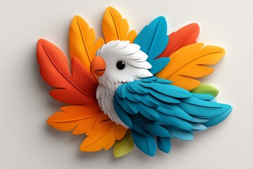 Poster - A clean illustration of a bird with colorful feathers, drawn in a soft, cartoonish style on a plain white background