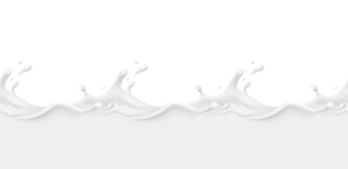 Wall Mural - milk splash seamless pattern. 3d realistic yogurt wave border isolated on white background. vector m