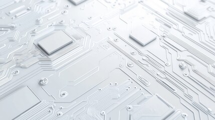 Poster - Abstract close-up of a circuit board with a glossy silver finish, showcasing intricate pathways and modern technology.