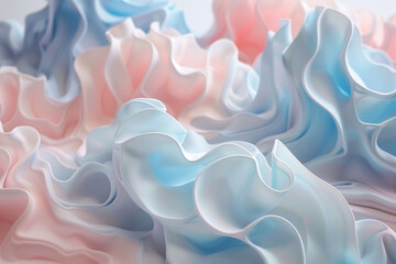 Poster - business background 3d wallpaper with Fluid, wave-like forms with a gentle gradient from light blue to light pink, creating a sense of soft movement.