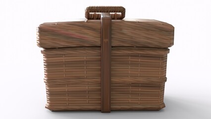 wooden box with leather belt with white background