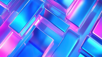 Poster - A vibrant abstract composition featuring glossy, metallic blocks in shades of blue and pink, creating a futuristic feel.