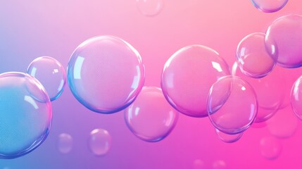 Poster - Colorful translucent bubbles floating in a dreamy pastel gradient background.
