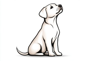 Poster - Minimalist line art of a dog sitting, with simple lines on a plain white background
