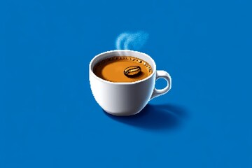 Poster - Pixel art of a coffee cup with steam rising, created in a retro 8-bit style, capturing nostalgic charm