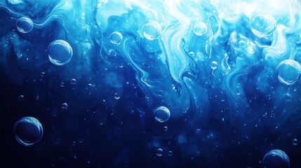 Poster - Abstract blue and white water texture with bubbles, creating a soothing underwater effect.