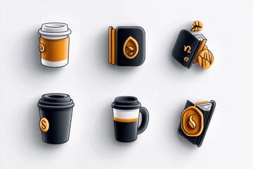 Poster - Simple illustration banner with hand-drawn icons of coffee and books, set on a white background