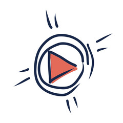 Aufkleber - Play button in flat design. Online podcast and live broadcast listen start. Vector illustration isolated.