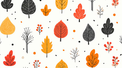 Wall Mural - thanksgiving seamless pattern for warm and cozy season design. orange flat leaves vector illustratio