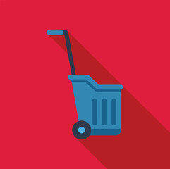 Poster - blue shopping cart icon with long shadow, representing online shopping and retail commerce