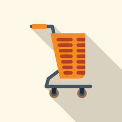 Poster - orange shopping cart casting a long shadow, symbolizing retail, consumerism, and online shopping