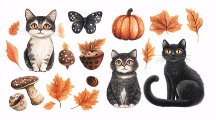 Naklejka na meble A set of cartoon icons showing different delivery methods, including a postman, scooter, and skateboard, isolated on a white background