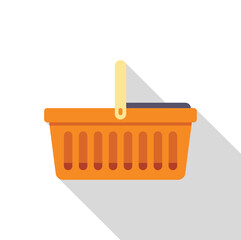 Poster - Empty orange plastic shopping basket with handle and long shadow, representing retail and consumerism