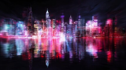 Poster - Abstract Cityscape with Neon Reflections