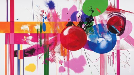 Aufkleber - Bold Color Splatters with Minimalist Lines