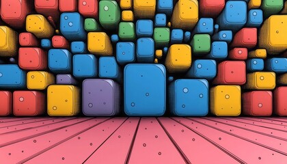 Poster - Colorful 3D cubes create a vibrant abstract backdrop in a playful digital space
