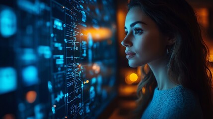 Poster - Exploring AI-driven holographic assistants in a futuristic workspace at night