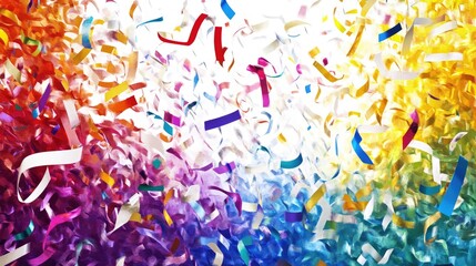 Poster - A dynamic mosaic in rainbow and white with party streamers, noisemakers ,the New Year Festival