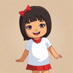 Poster - vector image of a Asian little girl with brunette hair