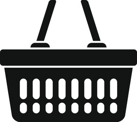 Poster - simple black vector icon of an empty shopping basket, symbolizing consumerism and retail purchasing
