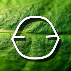 Wall Mural - extreme macro shot of Recycle icon banner with plant leaf, earth day concept, without any text